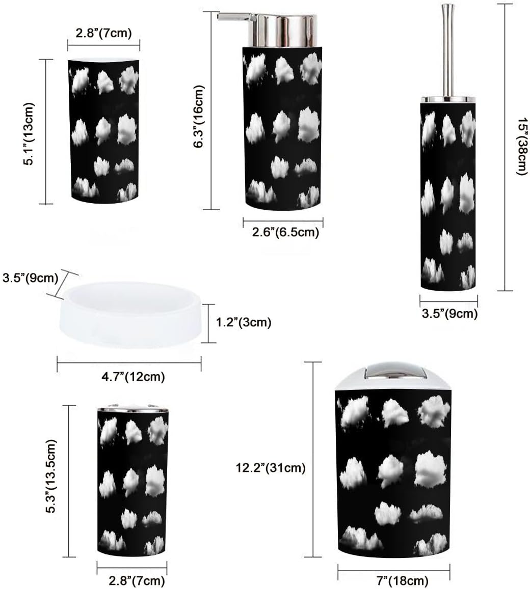 Boho Bathroom Accessory Set 6 Piece Clouds Black 1