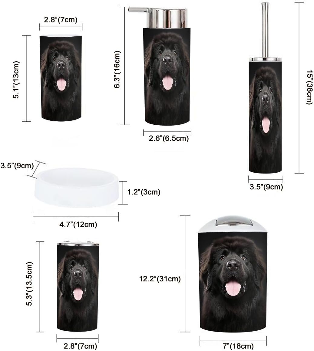 TRANQDEHOM 6-Piece Bathroom Accessory Set with Dog Portrait