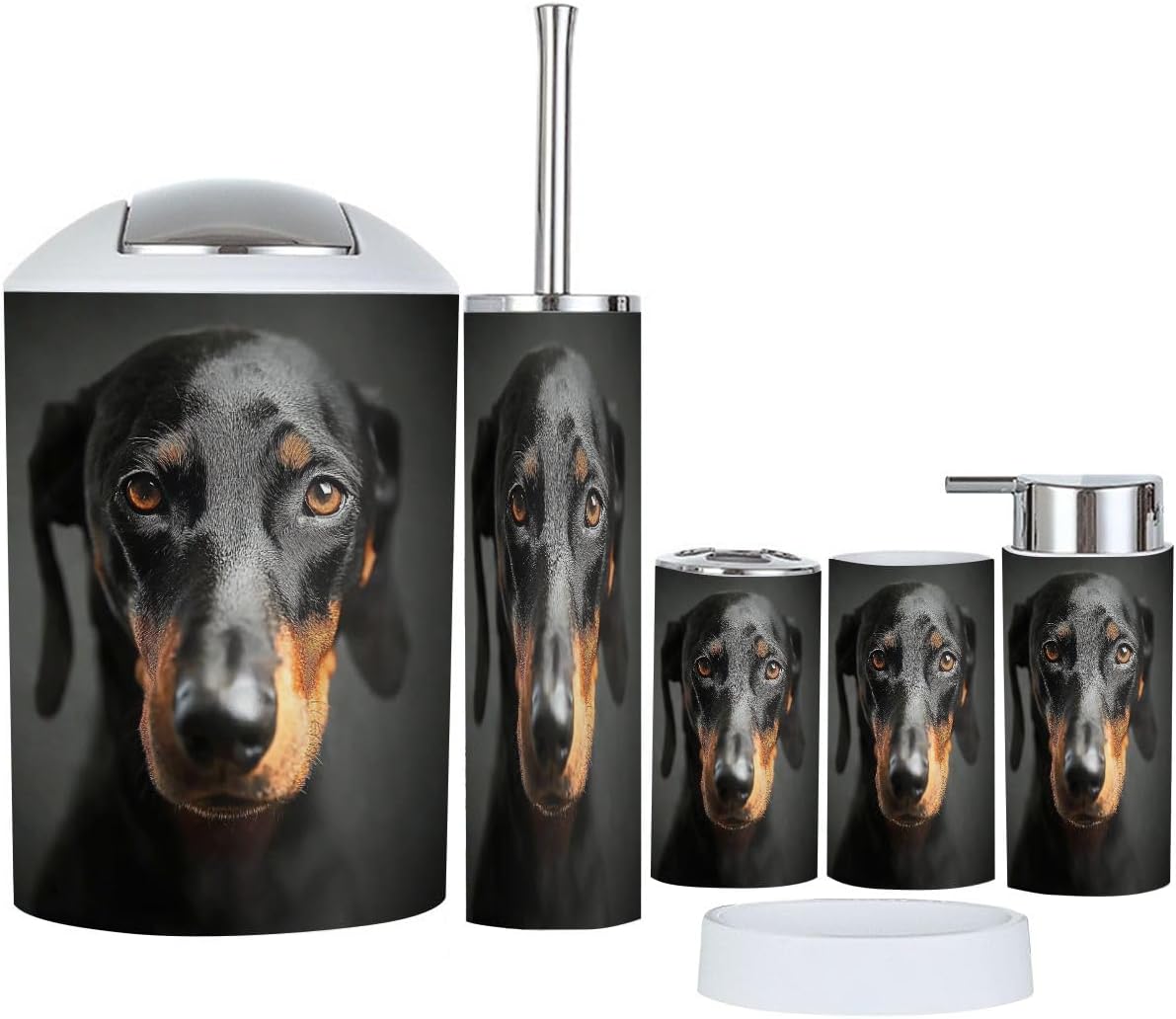 Boho Dog Portrait Bathroom Accessory Set 6 Piece