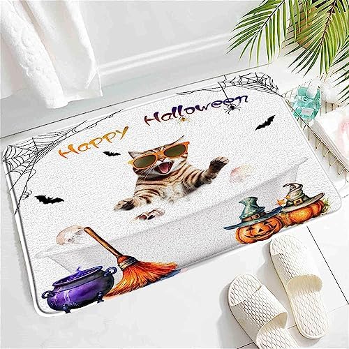 SATRTUD Halloween Cat Bath Mat - Non-Slip 24x16 Inch