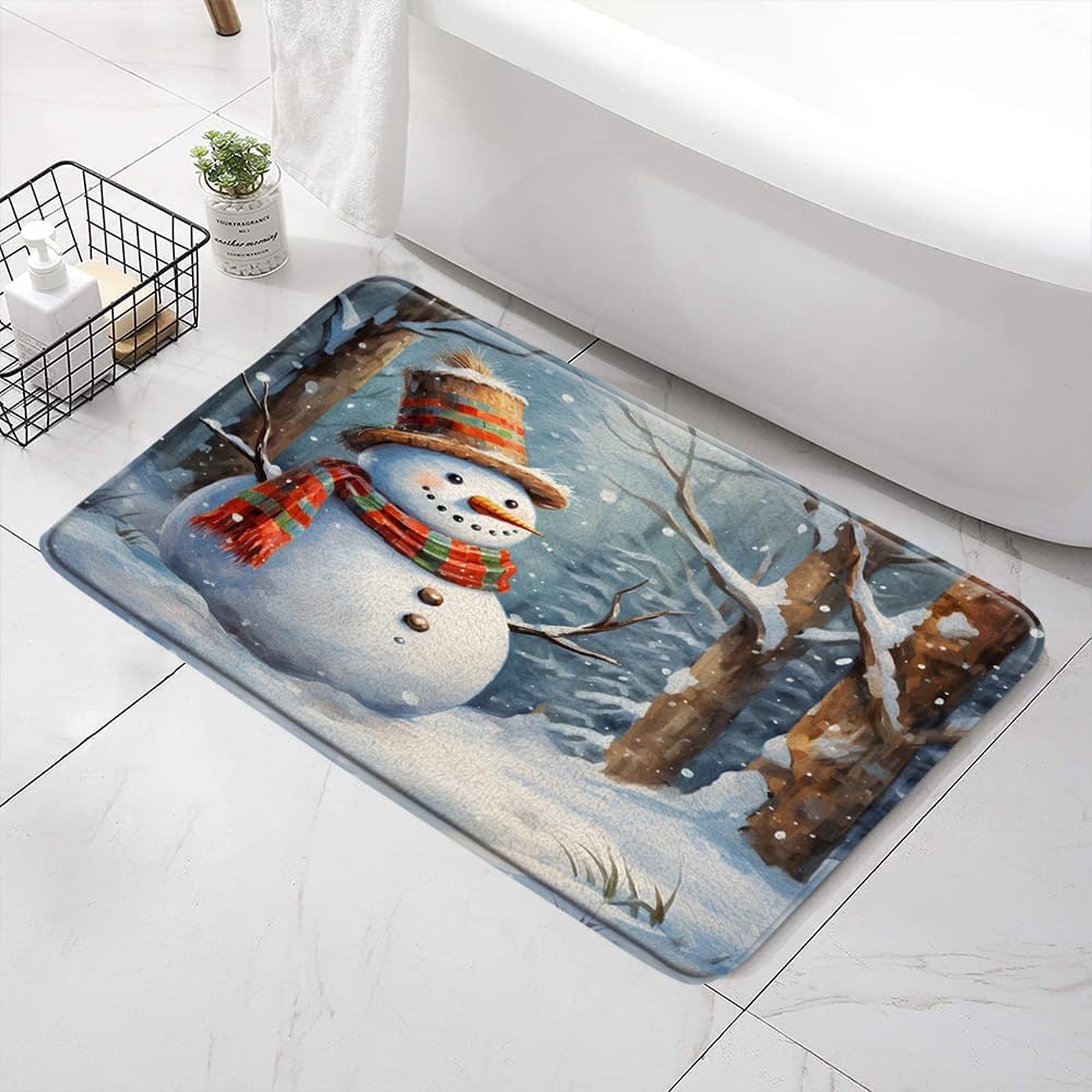 SATRTUD Winter Snowman Bath Mat - Festive Non-Slip