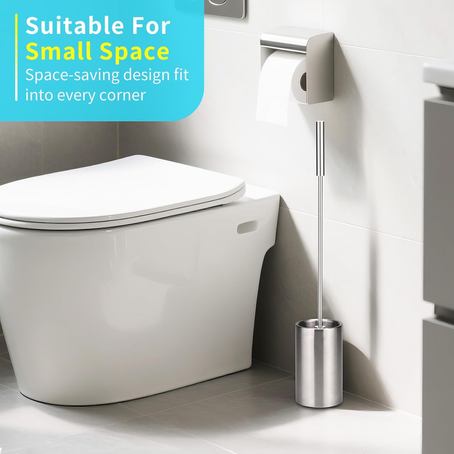 Stainless Steel Toilet Brush Set with 2 Heads and Holder 1