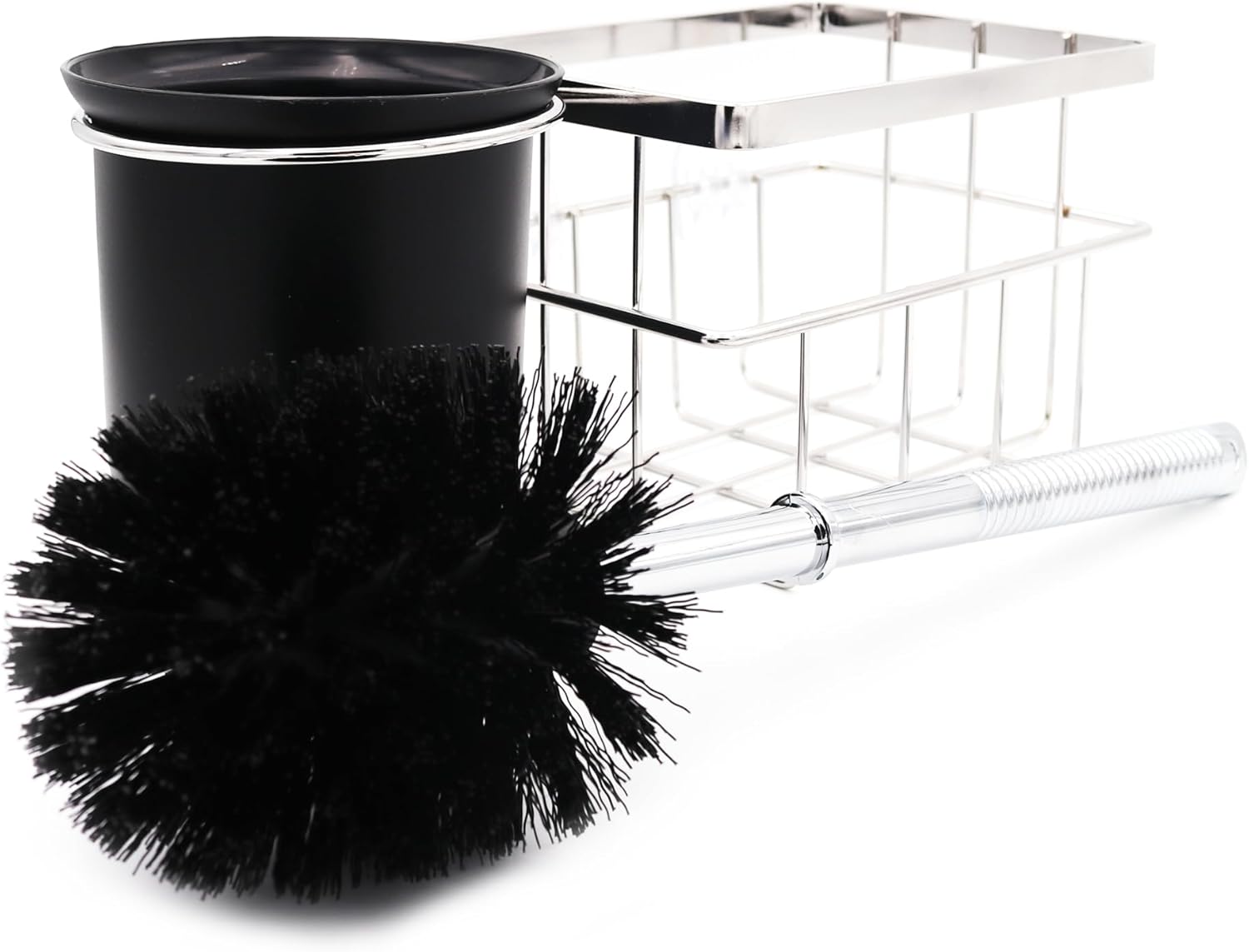 FLYBOT Toilet Brush Scrubber Cleaner with Adhesive Holder and Chrome Basket