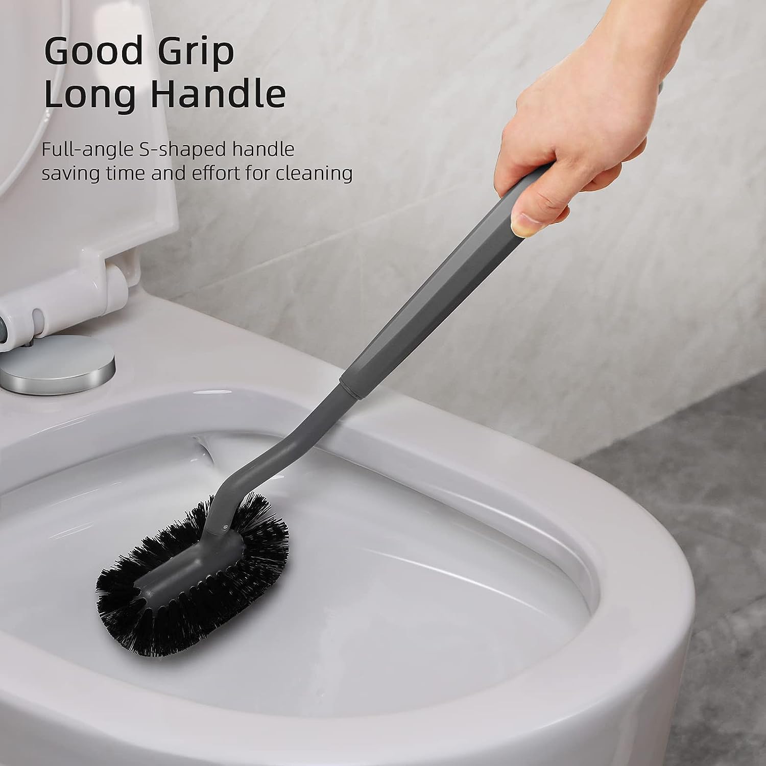 HAMITOR Toilet Brush Holder Set with Curved Bristle and Silicone Head