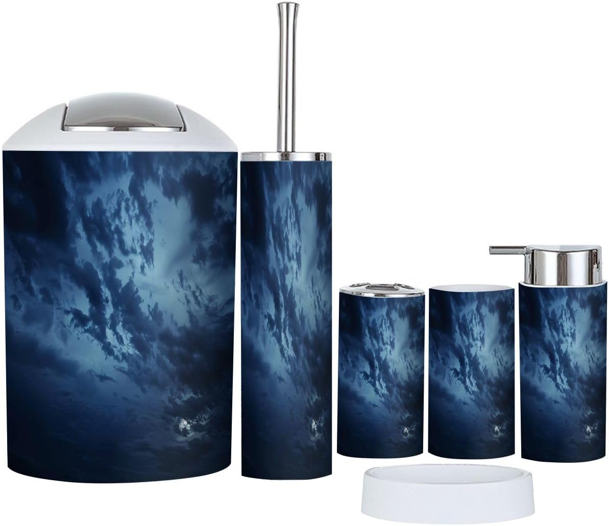 Boho Bathroom Accessory Set 6 Piece Black Blue Night Sky