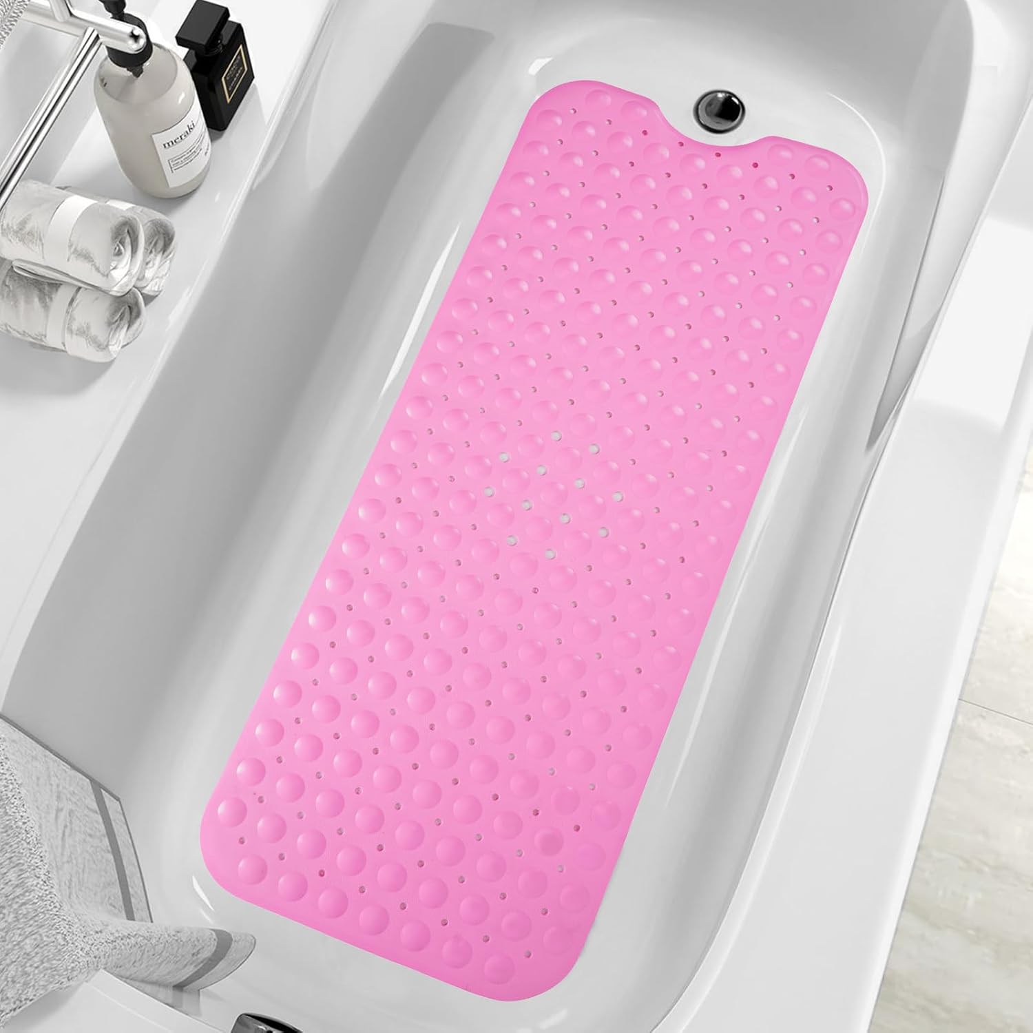ZHICHENG Non-Slip Bath Mat 39x16 Inch with Suction Cups