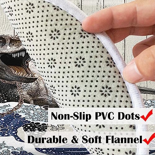 Funny Cat Bathroom Rugs Non-Slip Dinosaur Mat Japanese Wave Design