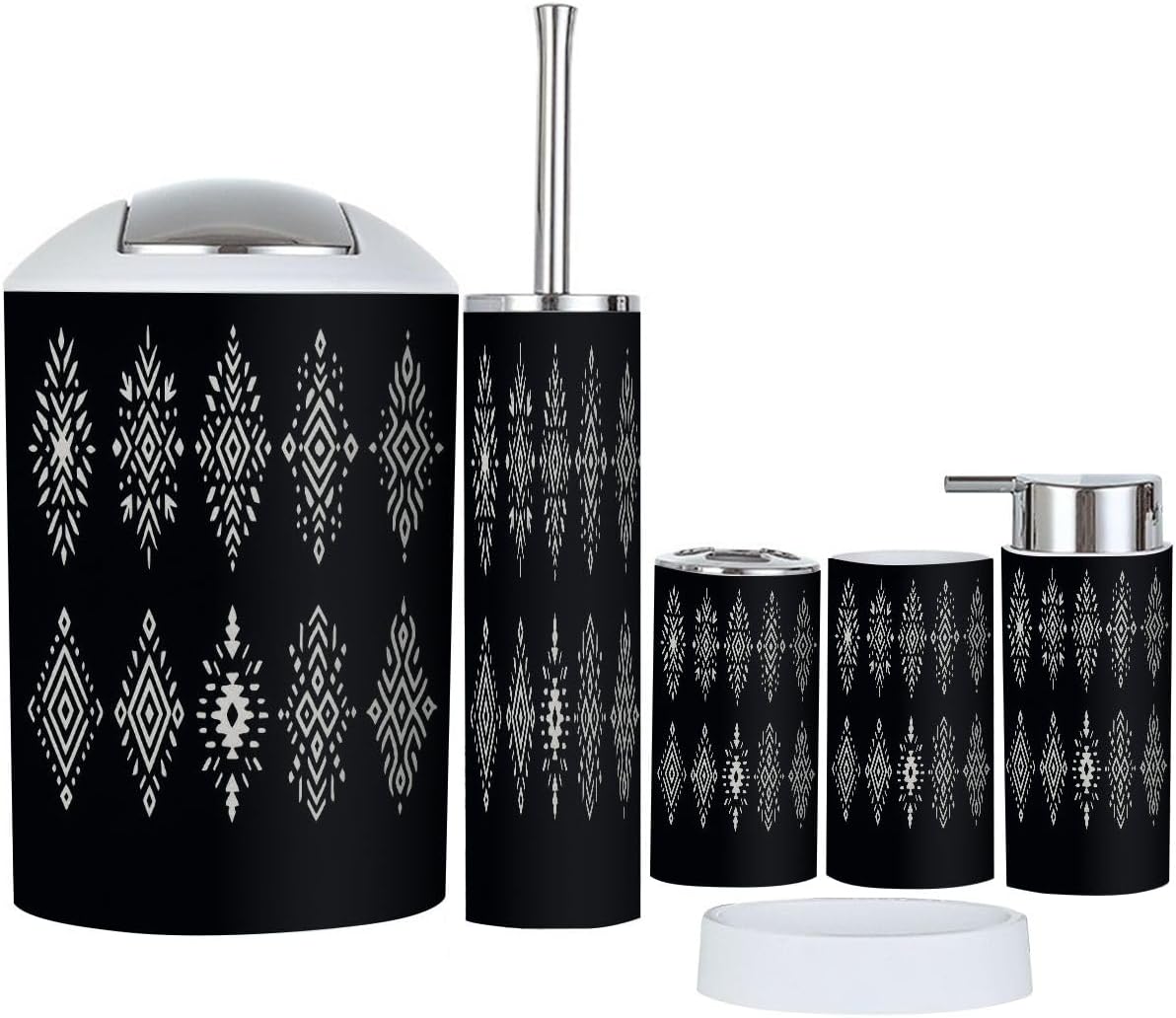Boho Aztec Bathroom Accessory Set 6 Piece