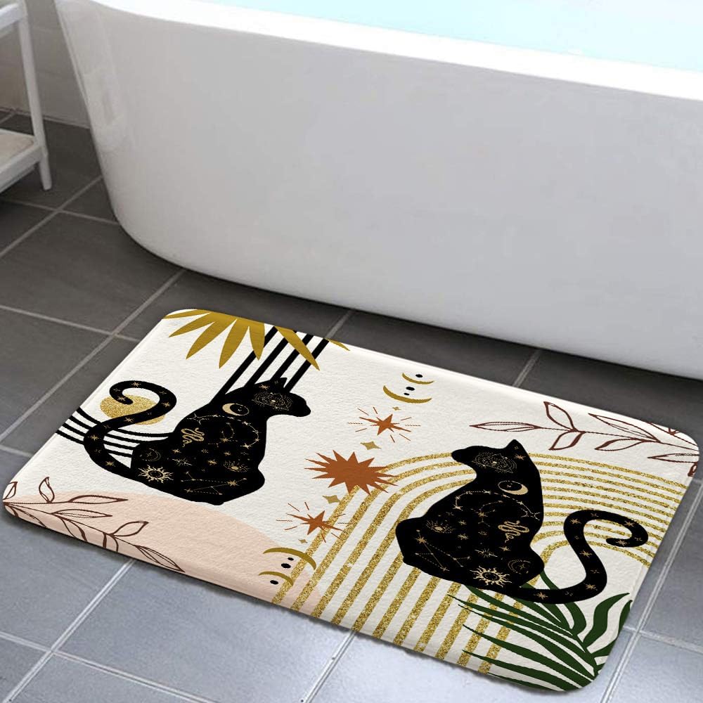 JAWO Boho Black Cat Bath Rug Non Slip 16x24
