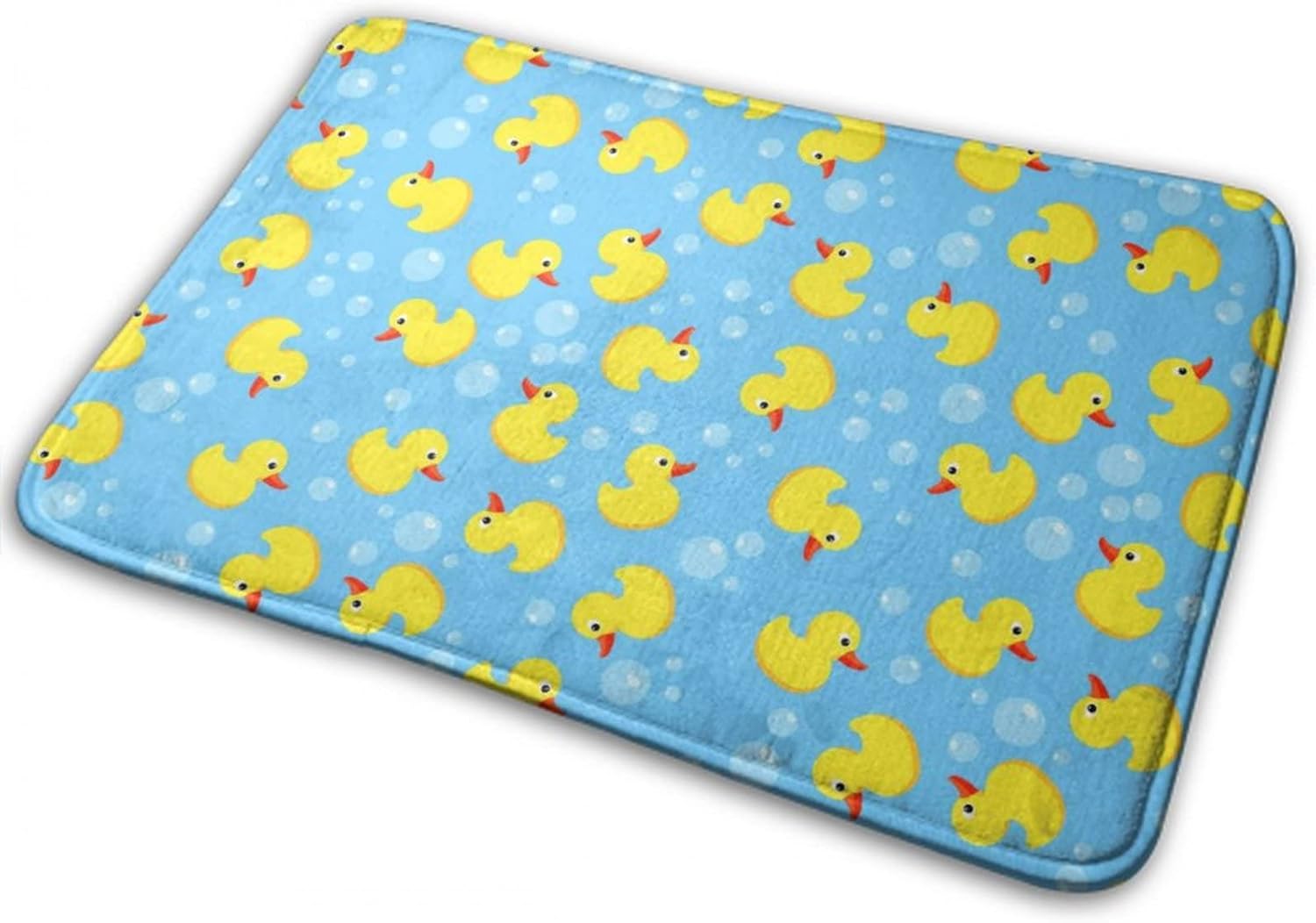 MZERSE Washable Bathroom Rugs with Funny Blue Bubbles and Yellow Rubber Ducks