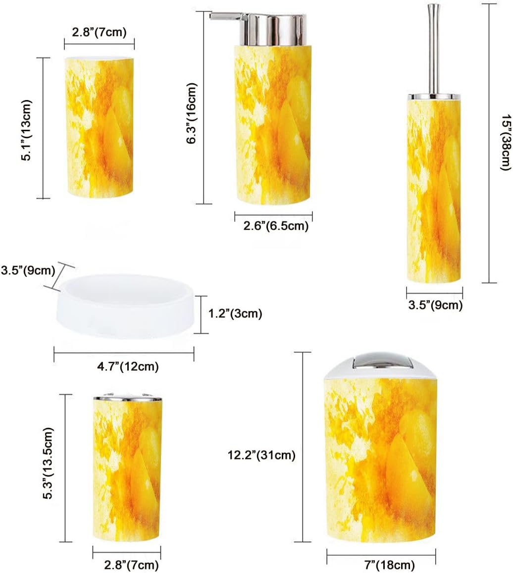 Boho 6-Piece Bathroom Accessory Set in Lemon Yellow and White