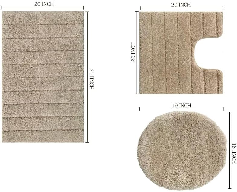 BH Home Linen 3-Piece Luxurious Striped Bath Rug Set 1