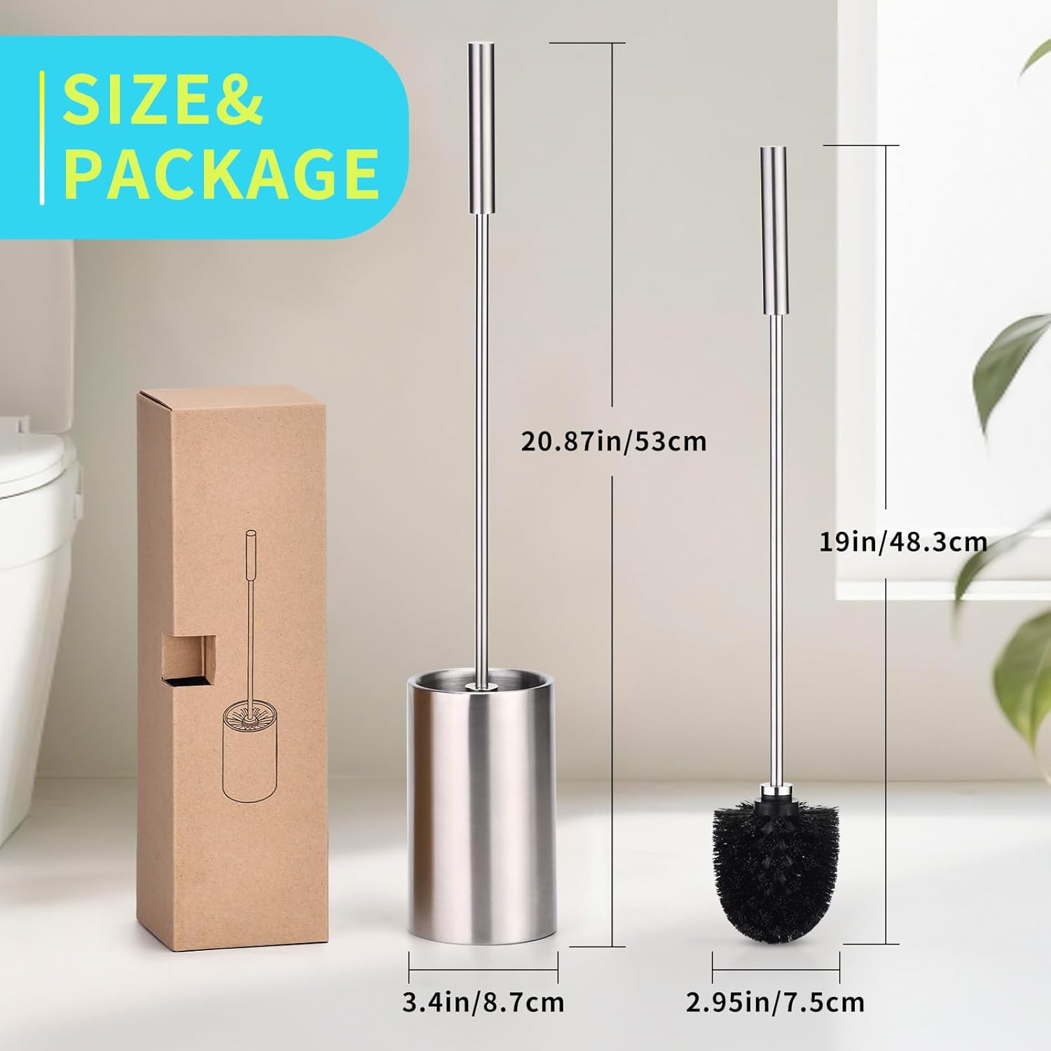 Stainless Steel Toilet Brush Set with 2 Heads and Holder 1