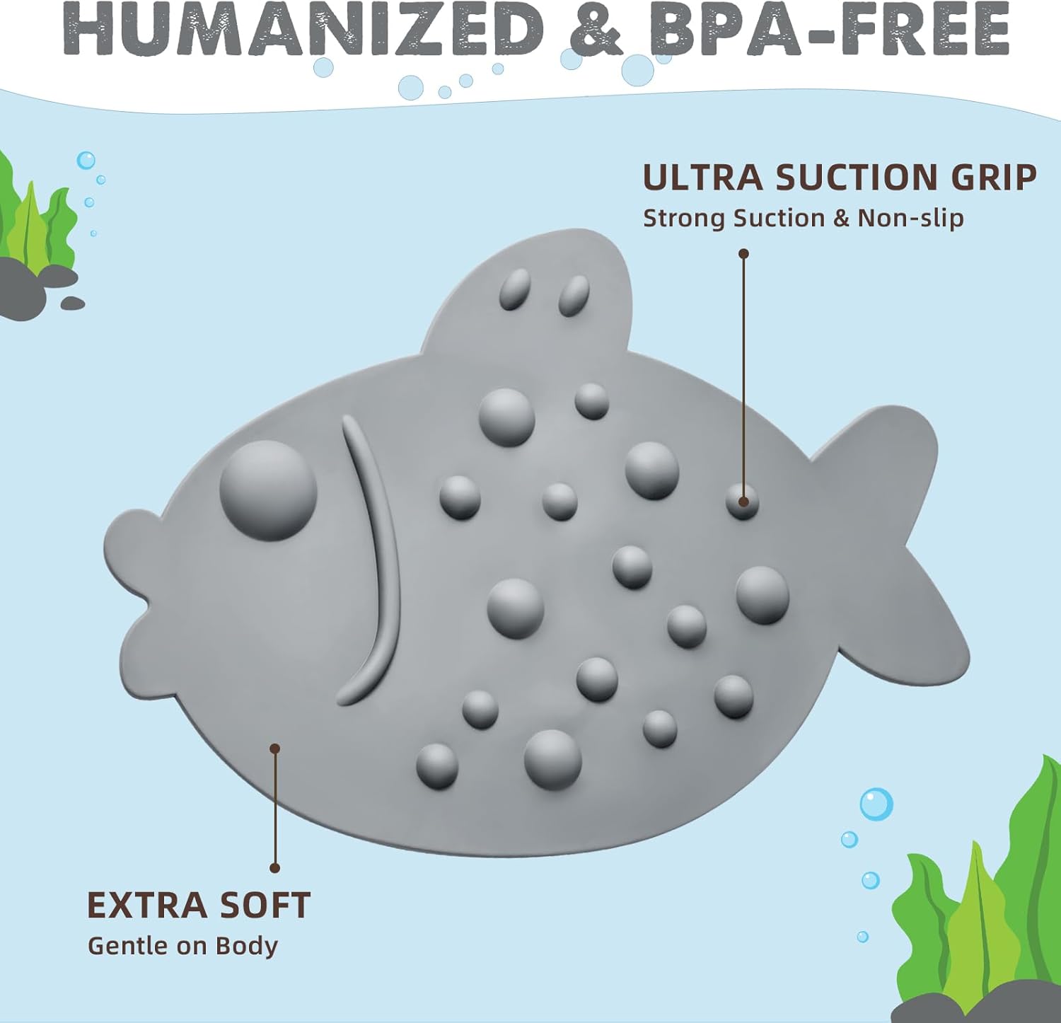 Non-Slip Baby Fish Mat with Strong Suction Cups for Kids