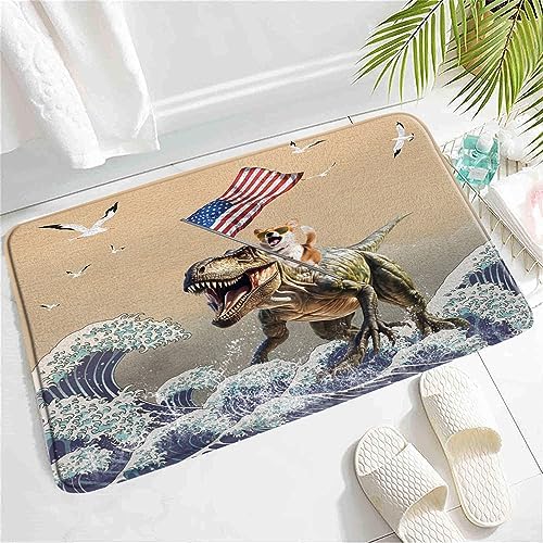 SATRTUD Cool Dog Dinosaur Bath Mat Non-Slip Farmhouse Nautical Rug