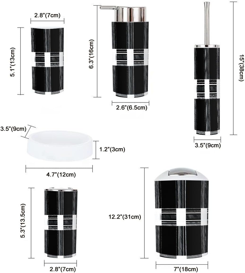 Boho Textured Plaid Bathroom Accessory Set 6 Piece