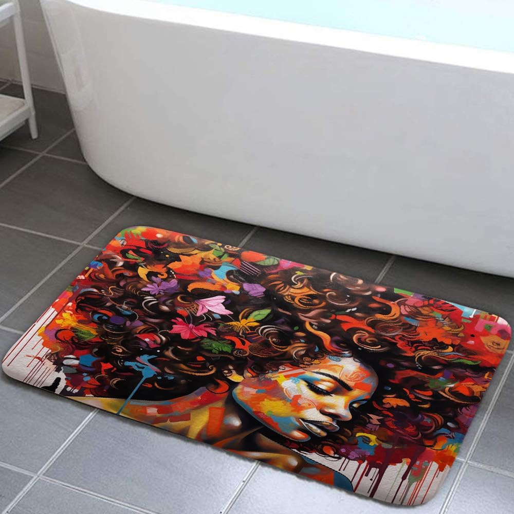 JAWO Black Girl Bath Rug Non-Slip 17X29