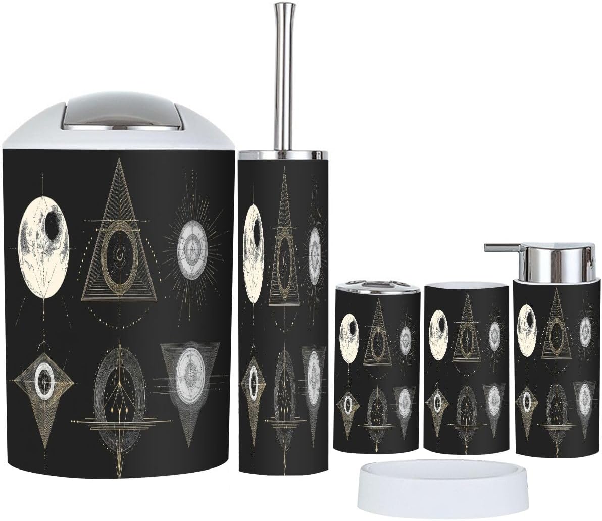 Boho Bathroom Accessory Set 6 Piece Black