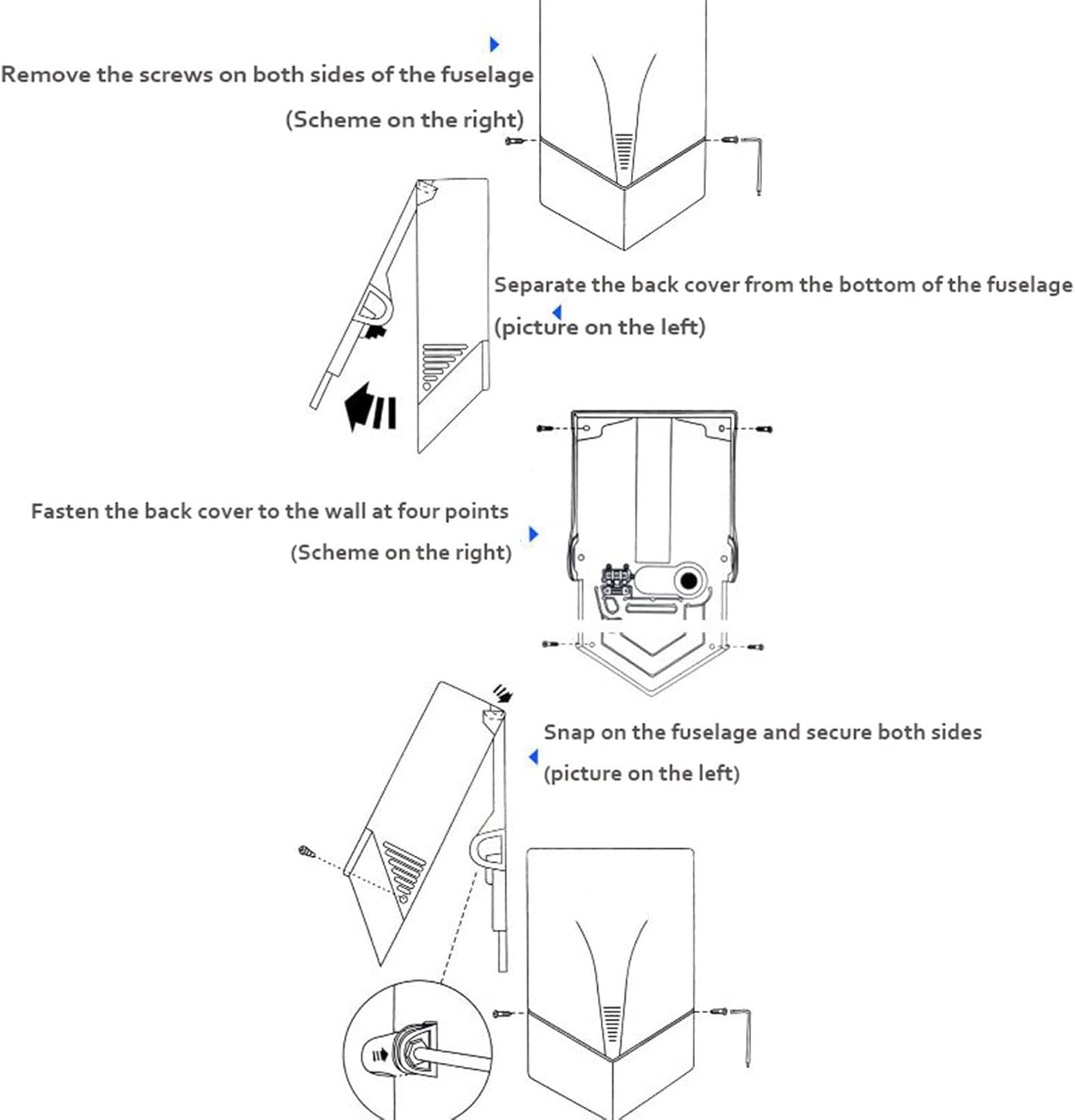 Compact 1500W Quiet Automatic Hand Dryer Wall Mounted White