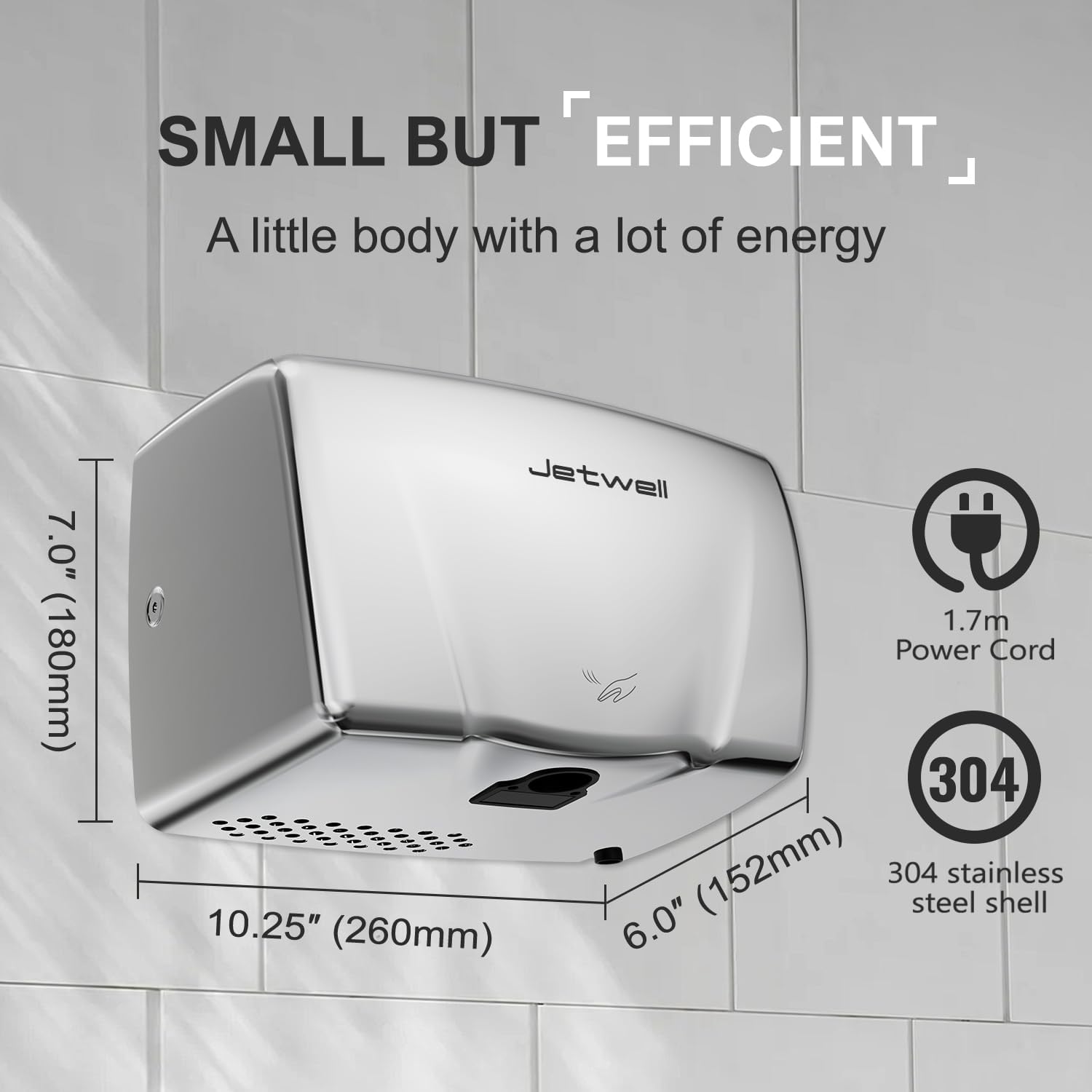JETWELL 2Pack Compact Hand Dryer with Heating