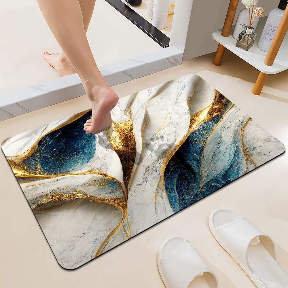 DJSOK Bath Mat Rug - Non-Slip Absorbent Marble Design 16x24 Rectangle