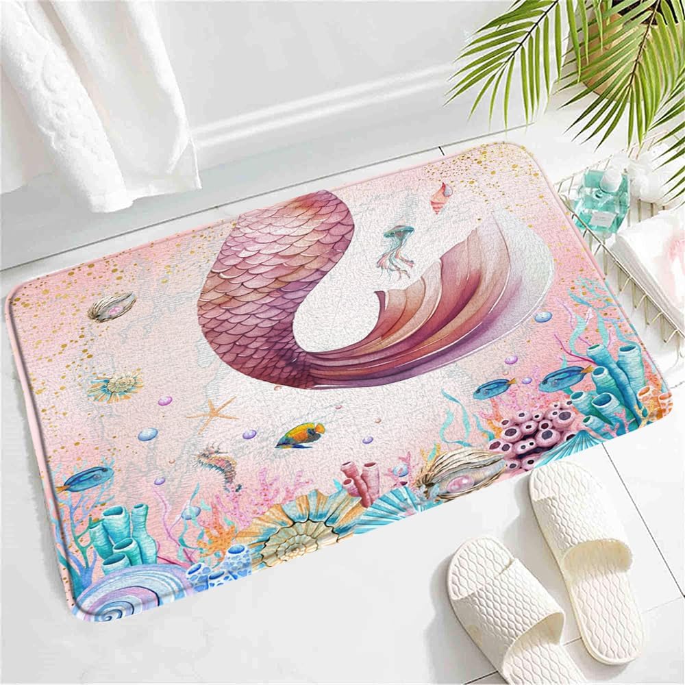 SATRTUD Mermaid Bath Mat with Non-Slip Design