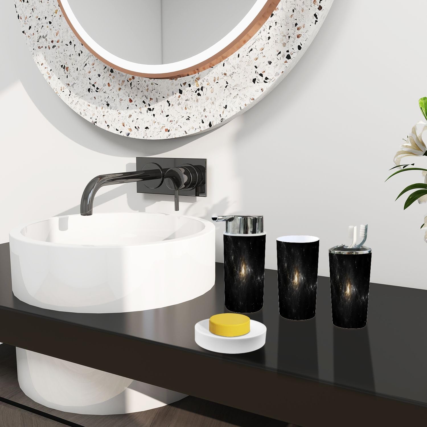 Boho Abstract Fractal Bathroom Accessory Set 6 Piece 1