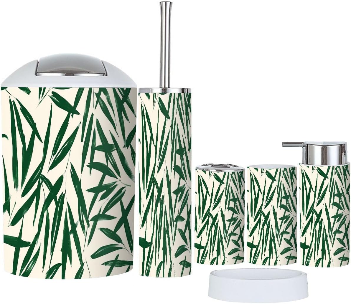 Boho Leaf Pattern Bathroom Accessory Set 6 Piece
