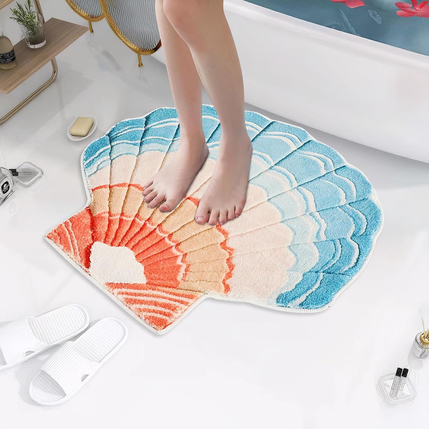 FEBSNOW Seashell Bath Rug with Non-Slip Backing 1