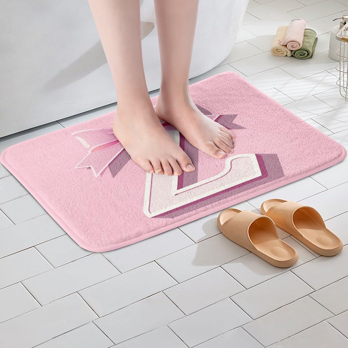 jejeloiu Dreamy Bow Bath Mats for Bathroom Initial Letter Z