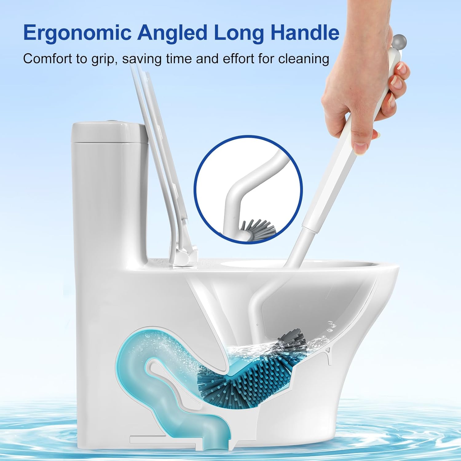 HAMITOR Toilet Brush Holder Set with Curved Bristle and Silicone Head