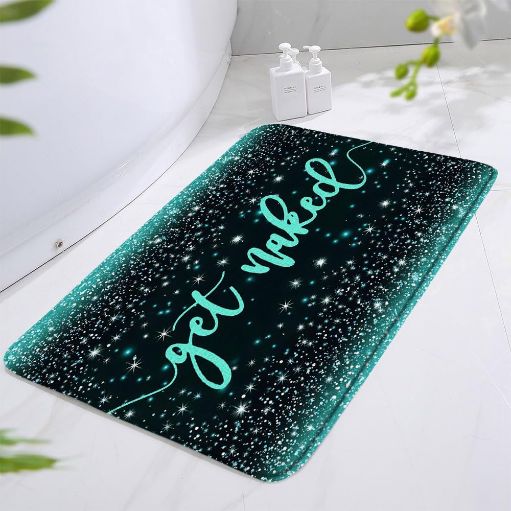 Teal Bath Mat with Funny Art Words