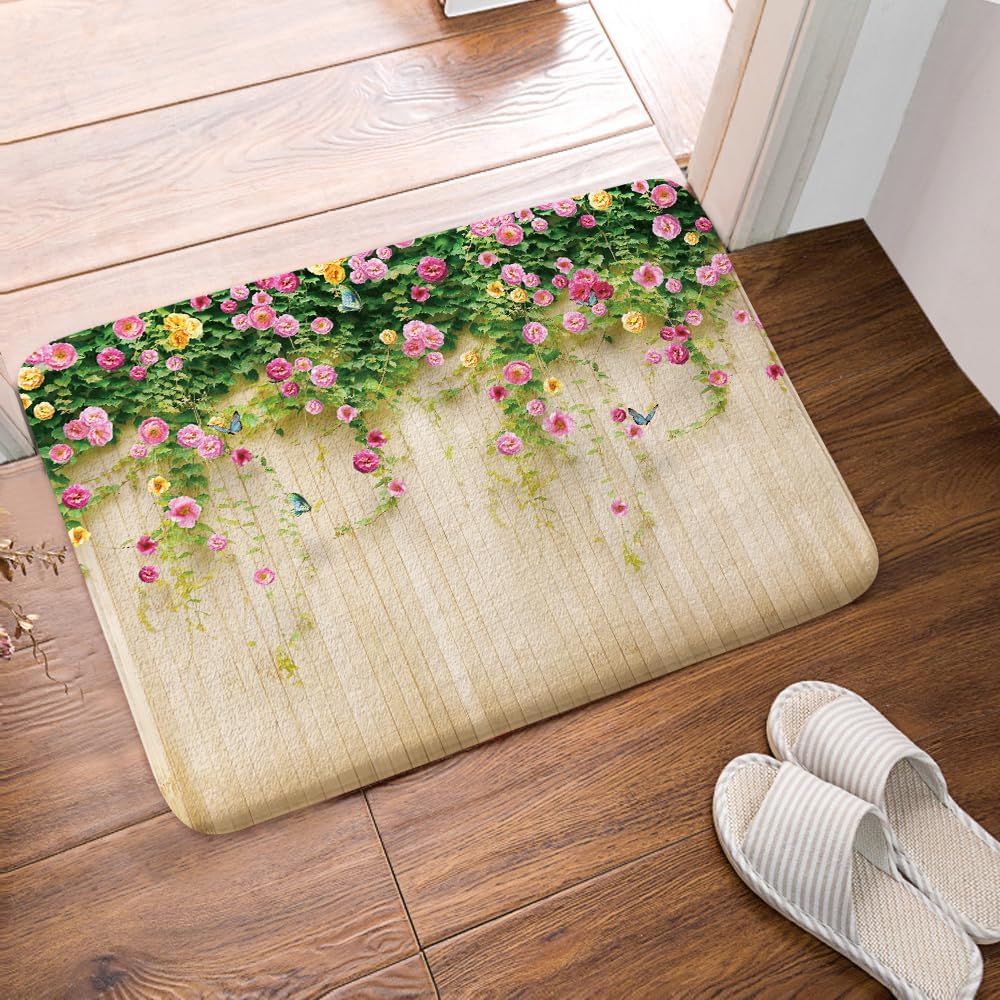JAWO Floral Bath Rug 17X29 Inches with Butterfly Design