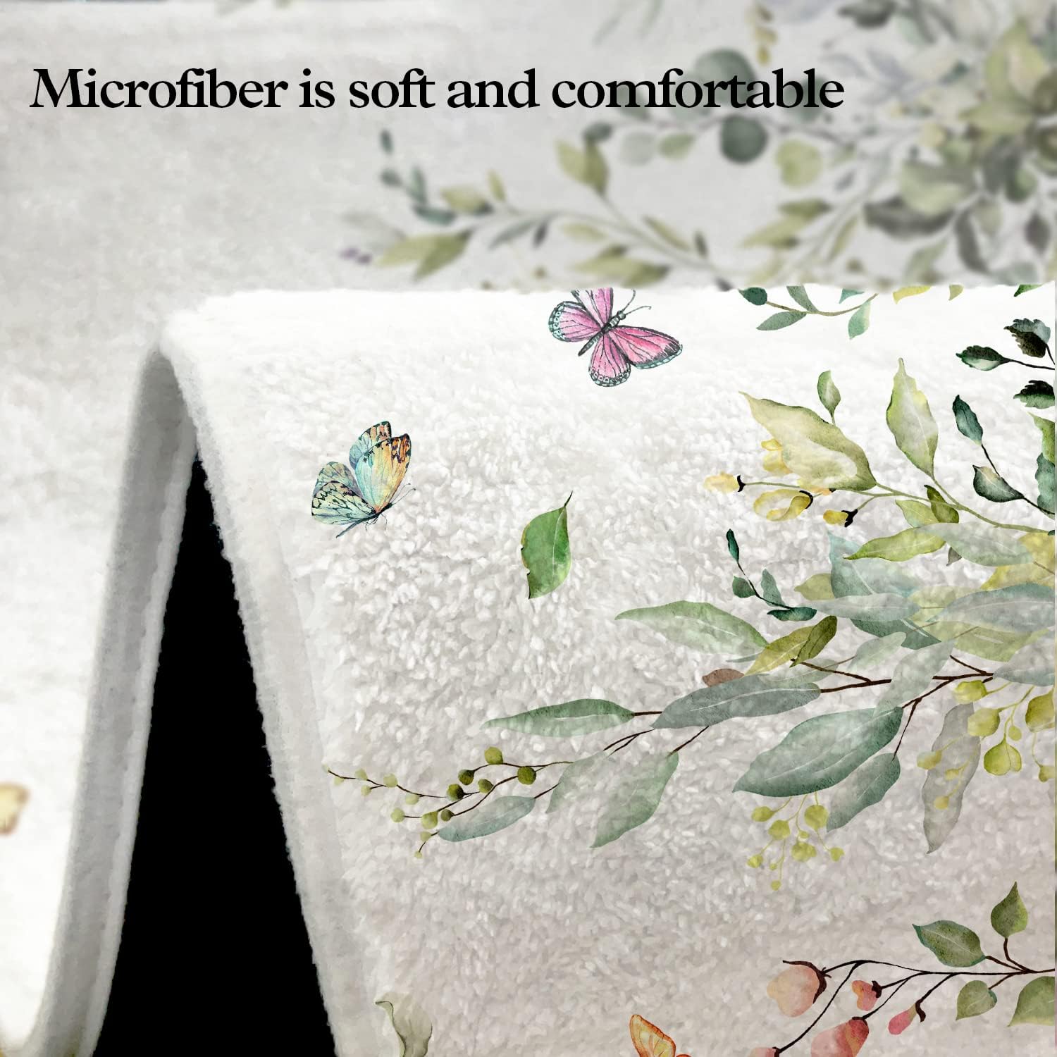 Green Leaf Floral Imitation Cashmere Bath Rug - Non-Slip 17x27 Inch