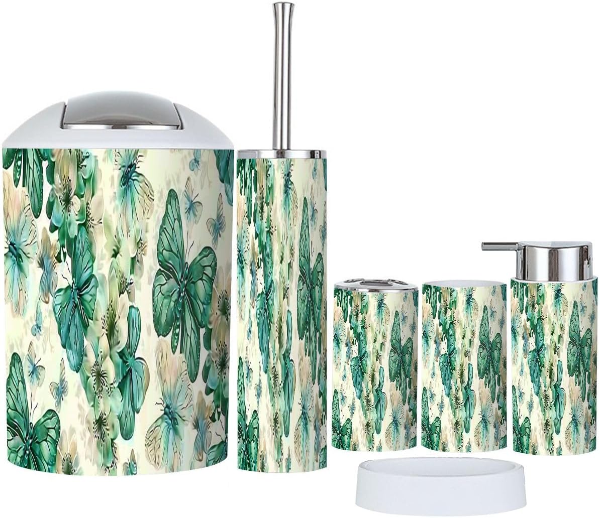 Boho Emerald Gold Bathroom Accessory Set 6 Piece 1