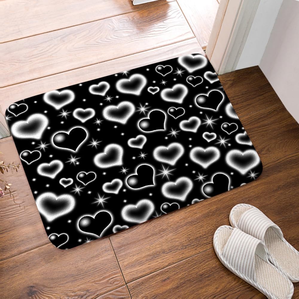 Cute Black and White Heart Bath Rug for Kids Boys