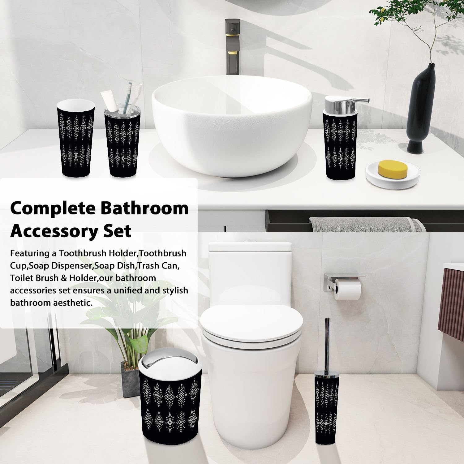 Boho Aztec Bathroom Accessory Set 6 Piece