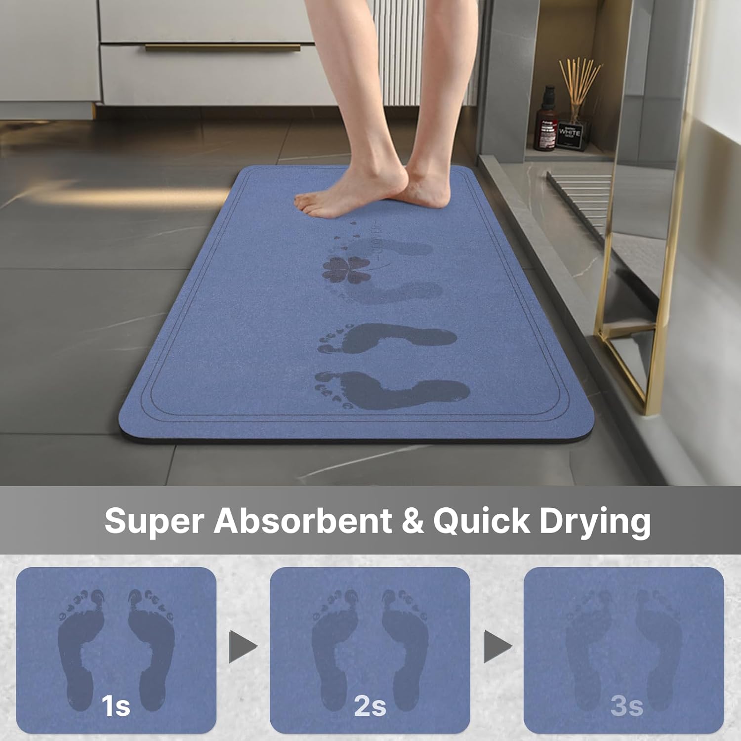 Hoolqxo Diatomaceous Earth Bath Mat - Non Slip Quick Dry