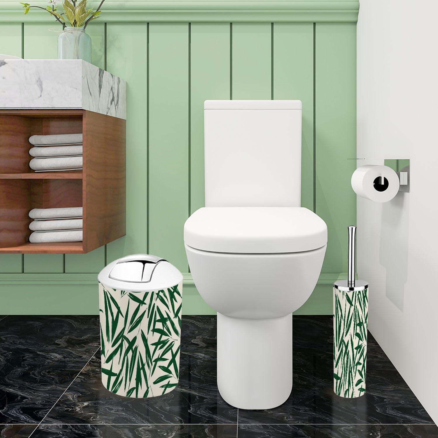 Boho Leaf Pattern Bathroom Accessory Set 6 Piece