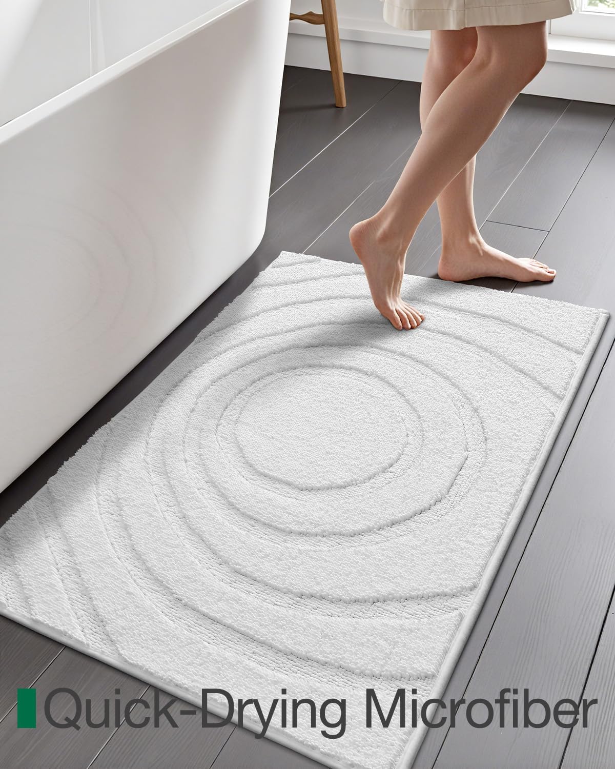 LUMI Bath Mat Non-Slip Rubber Backing White 24x43
