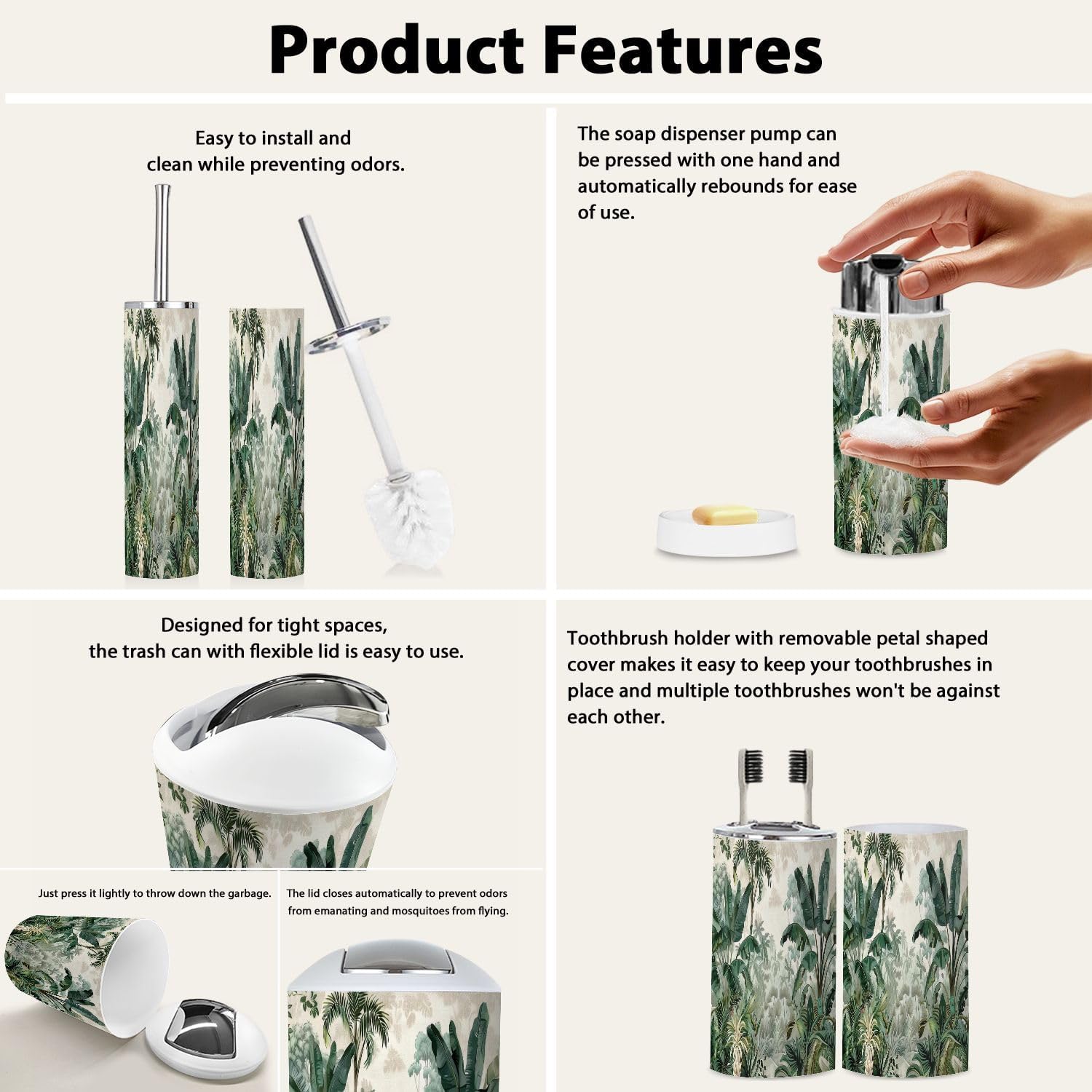 Boho Jungle Bathroom Accessory Set 6 Piece 1