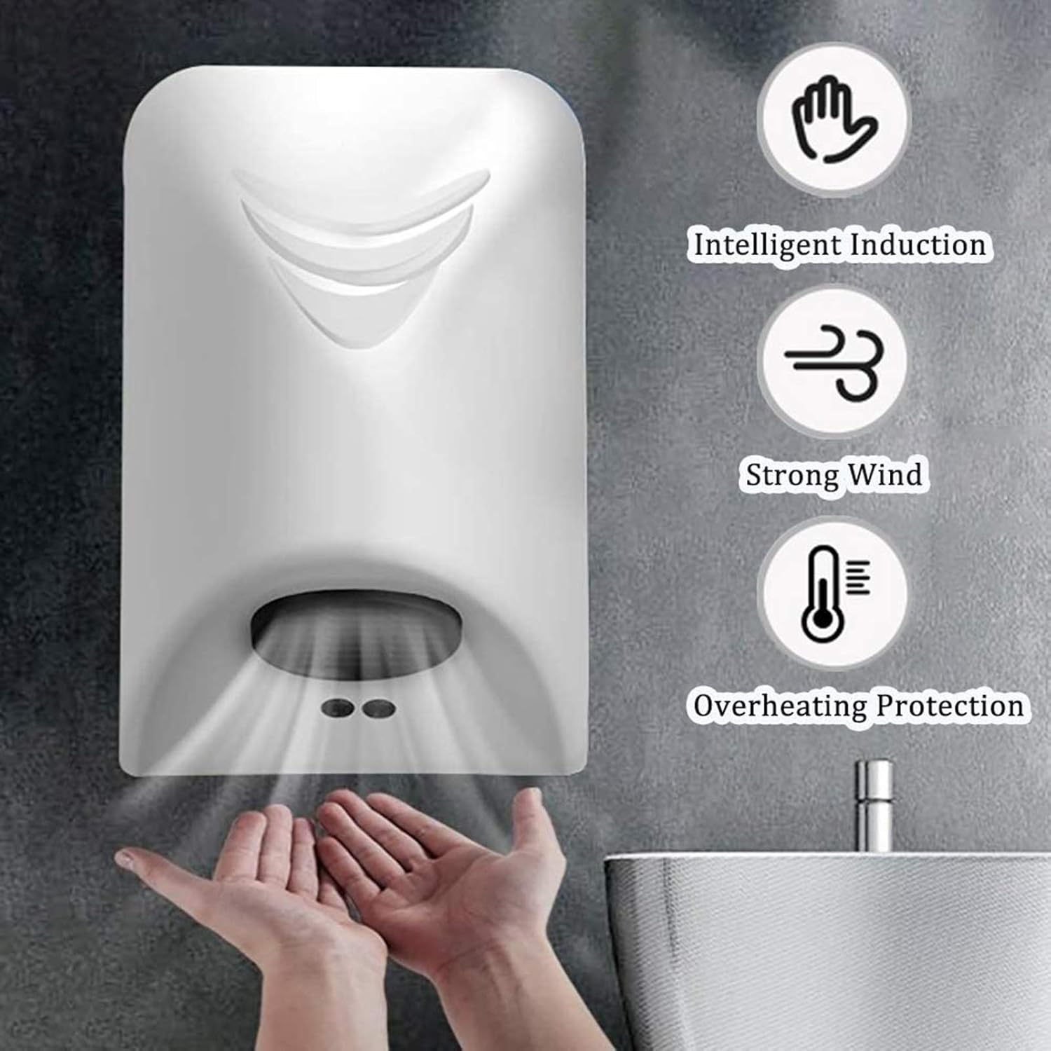 Commercial Touchless Hand Dryer 1250W White ABS Eco-Friendly
