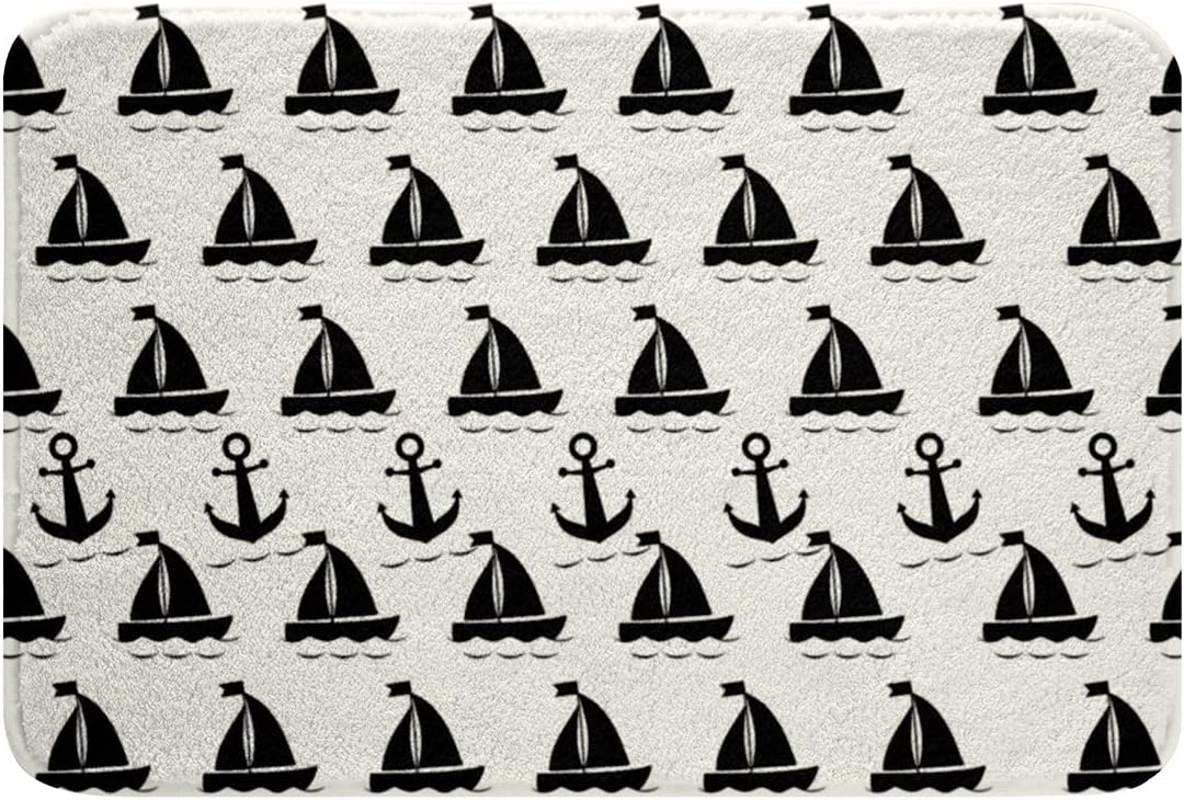 Nautical Themed Bathroom Rug with Anchor Design