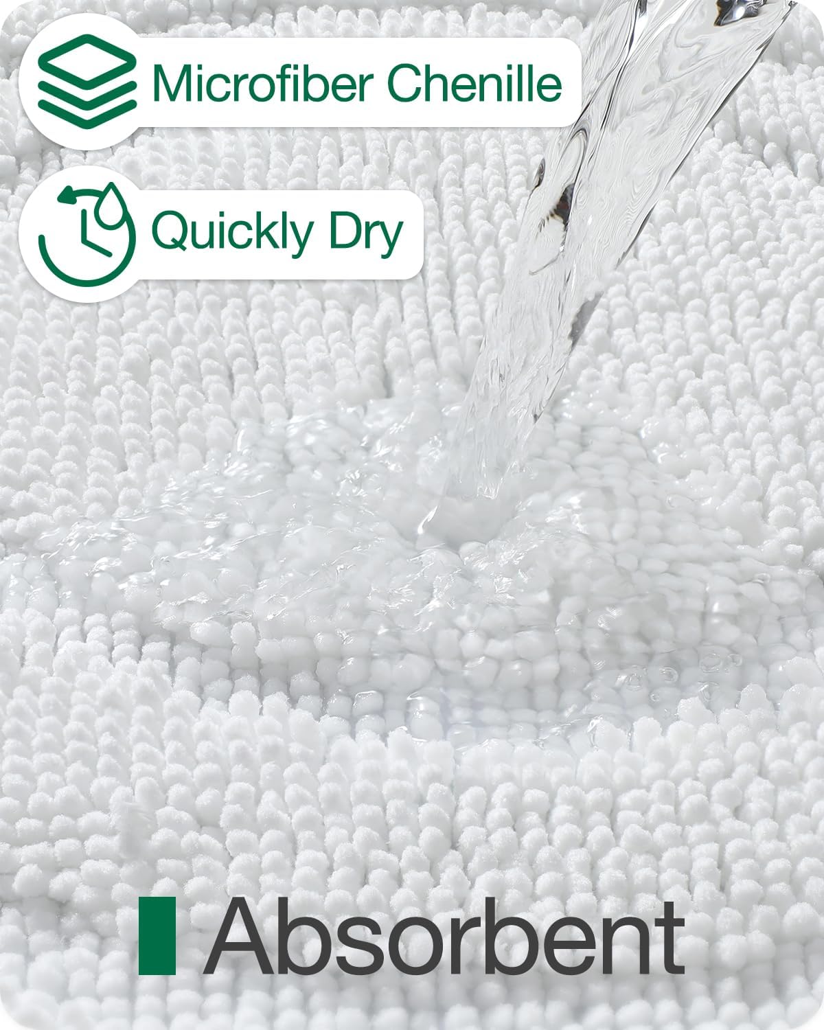 LUMI Bath Mat Non-Slip Rubber Backing White 24x43