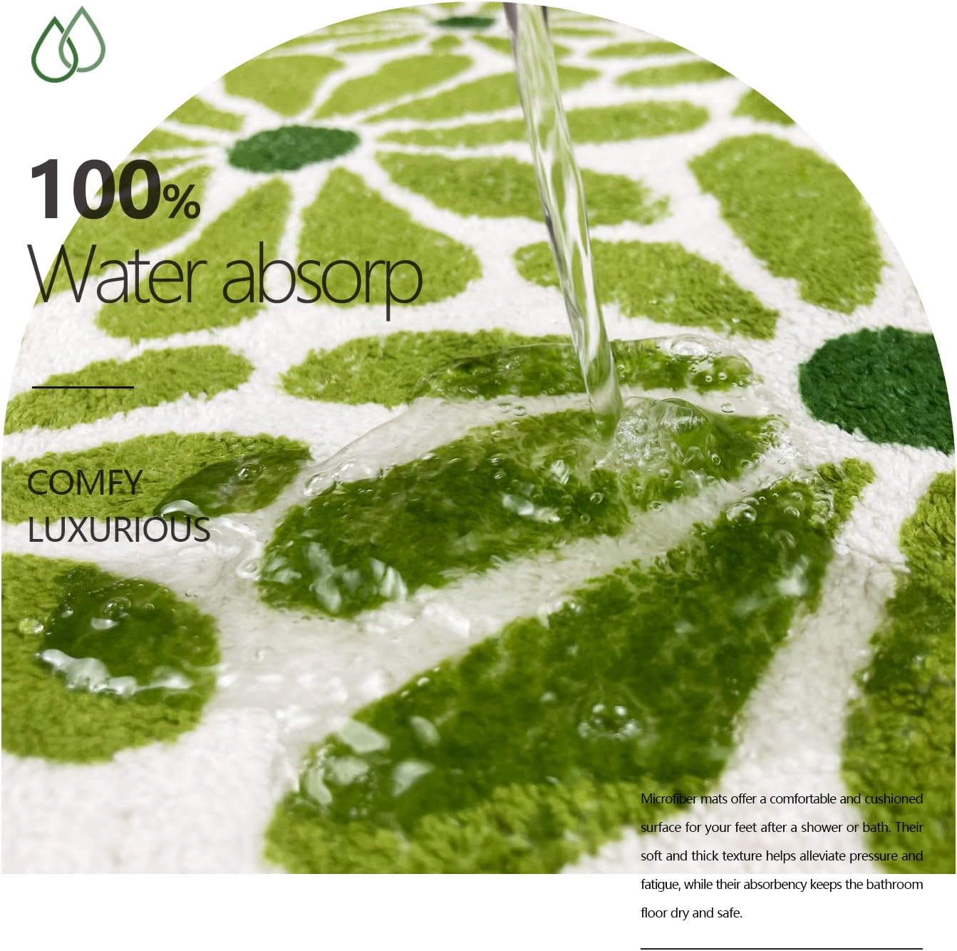 Green Floral Bath Mat 21x30in Non-Slip Microfiber Rug for Bathroom