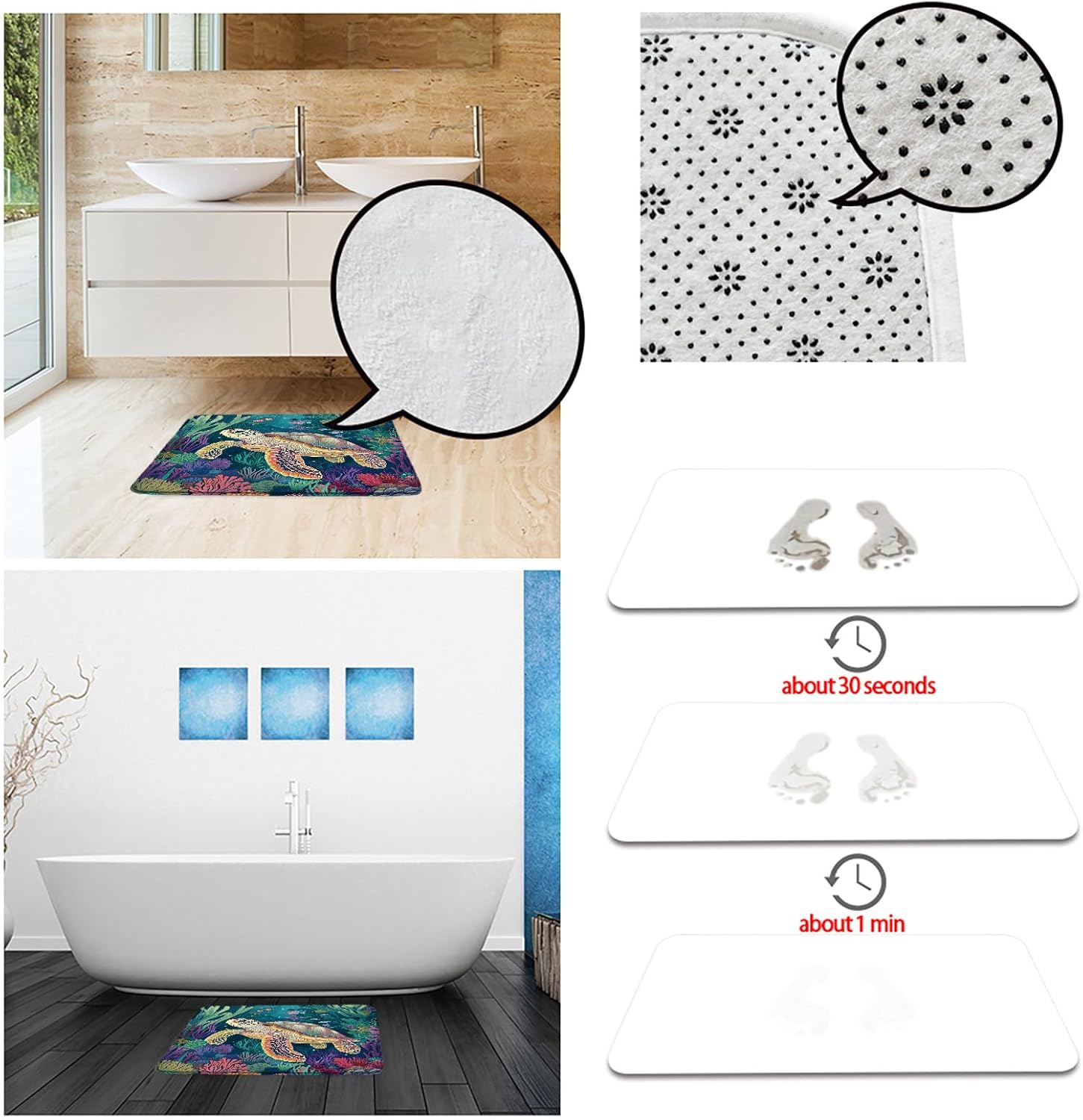 Turtle Bath Mat Blue Ocean Sea Animal Bathroom Rug 18X30Inch