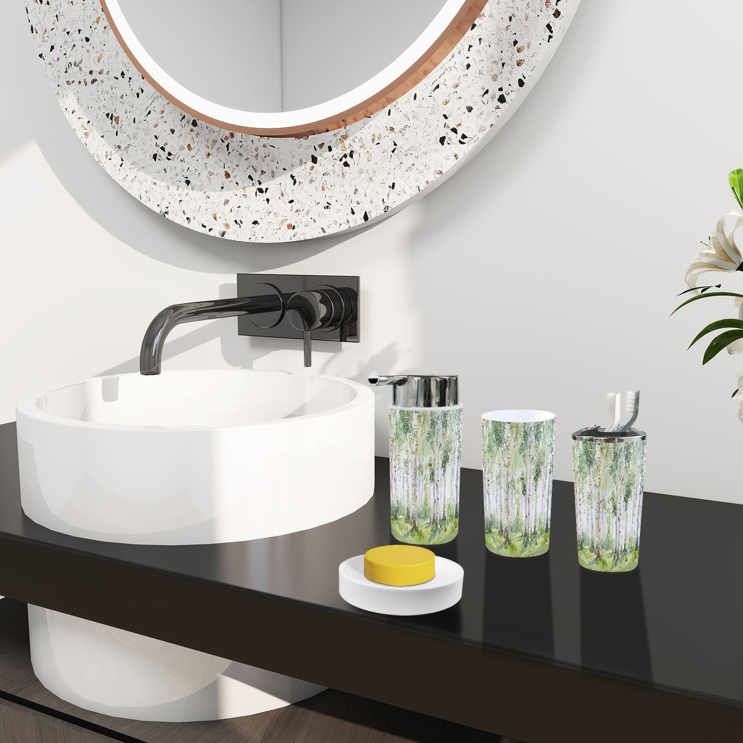 Boho Bathroom 6-Piece Trash Can Set for Kids and Home