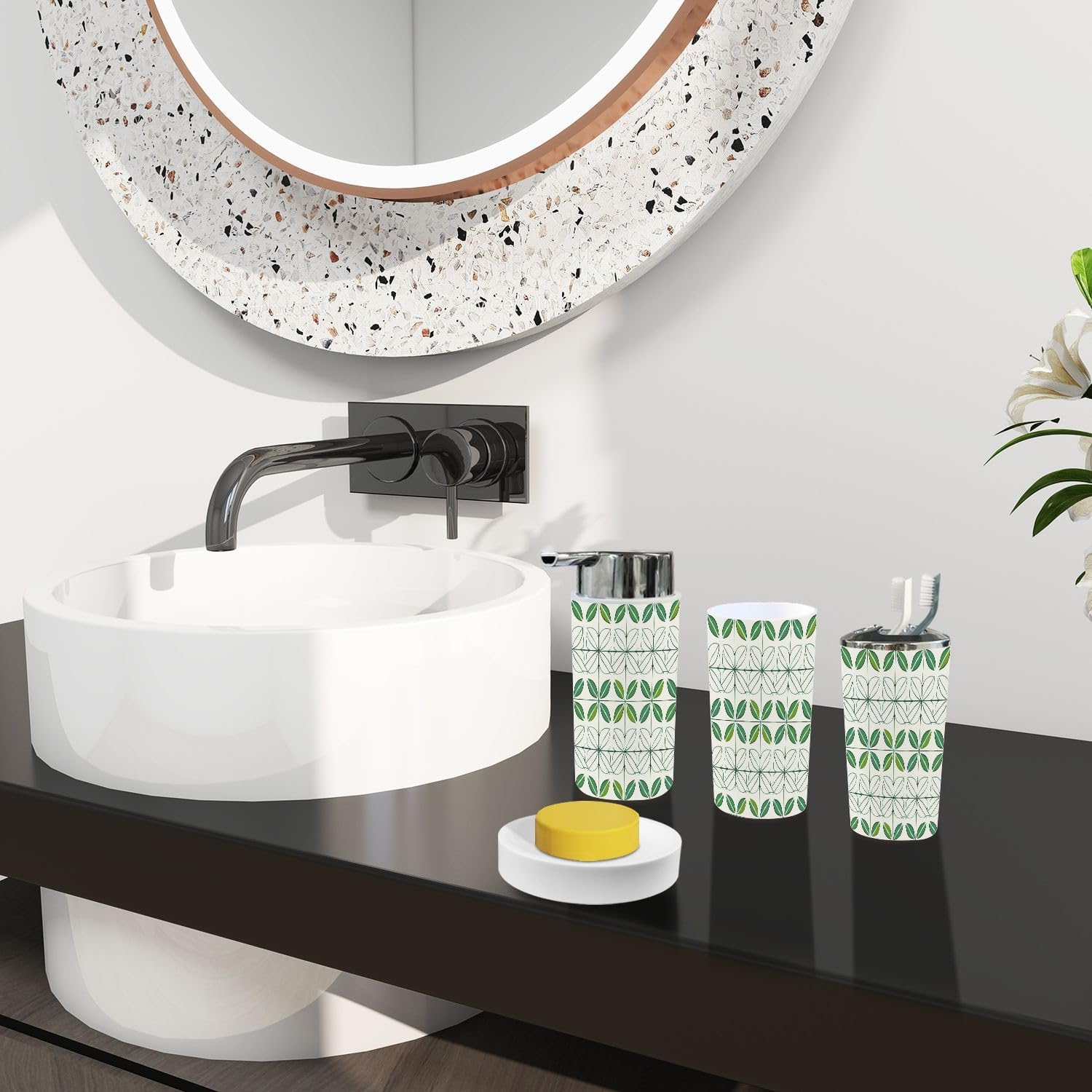 Boho Floral Bathroom Accessory Set of 6 Pieces