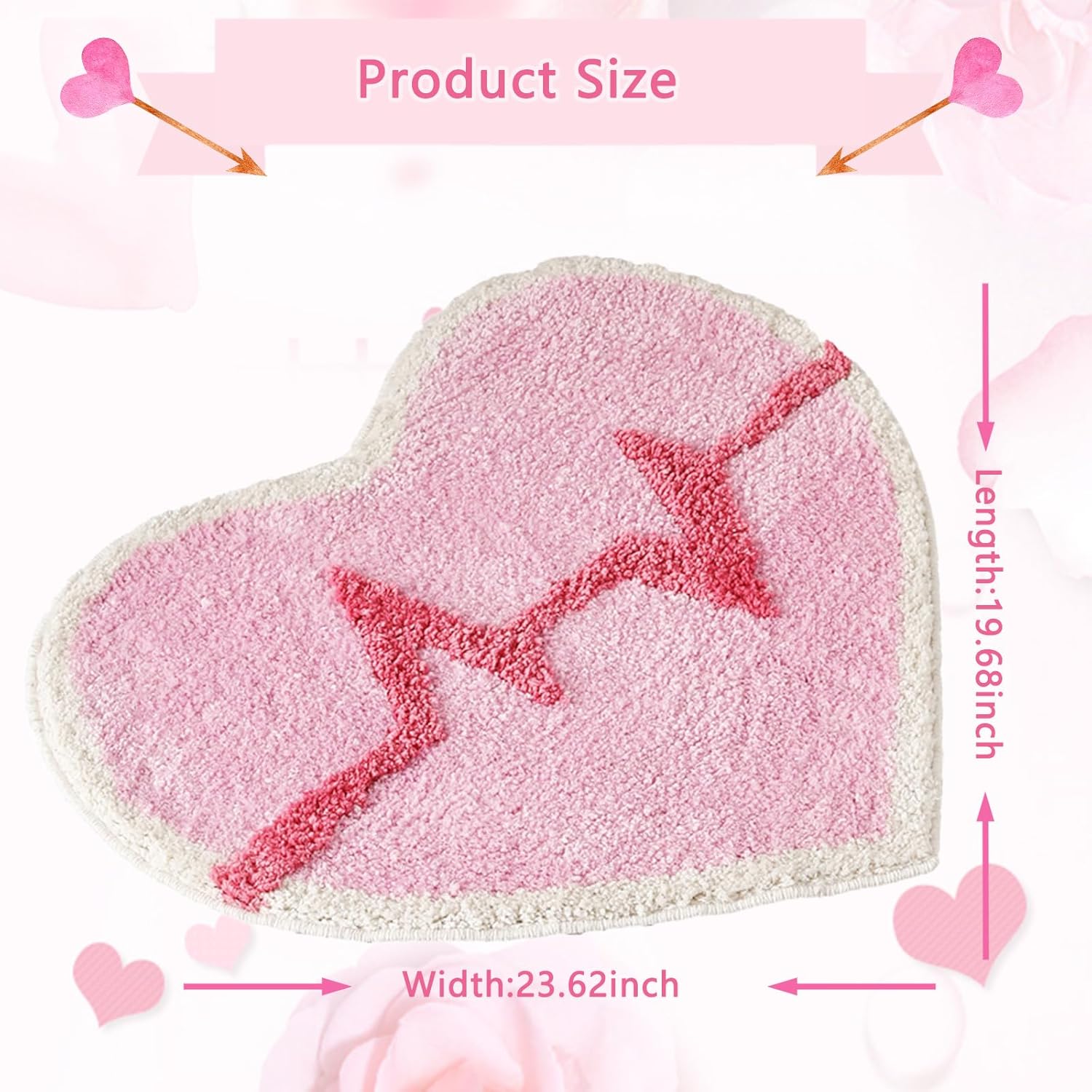 Inshinern Pink Heart Bathroom Rug Non Slip Washable