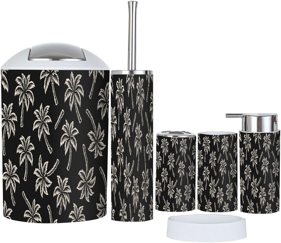 TRANQDEHOM 6 Piece Boho Tropical Bathroom Accessory Set